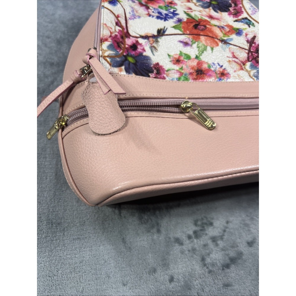 Puro Cuero Leather Backpack Floral Glam Boho Cottagecore Blush Pink Spring Chic - Picture 4 of 11